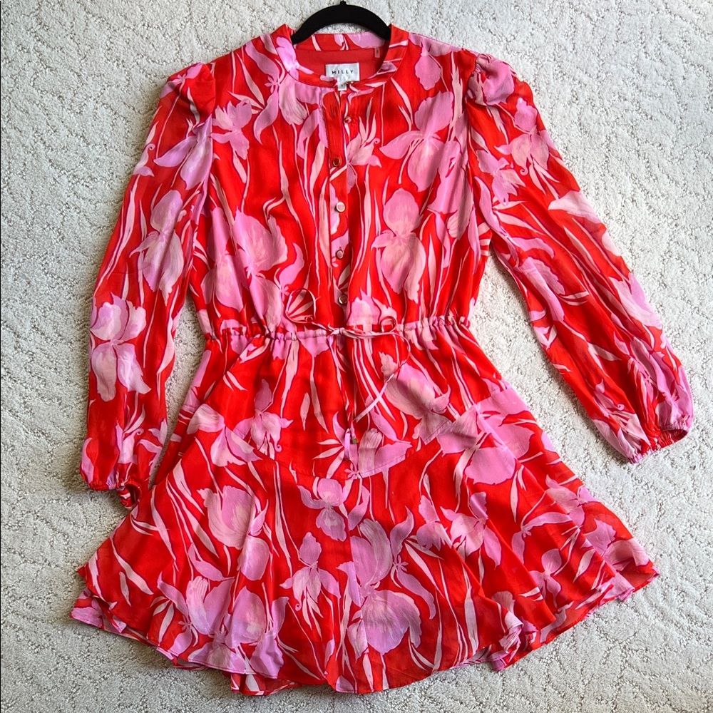 MILLY Floral Red and Pink Dress